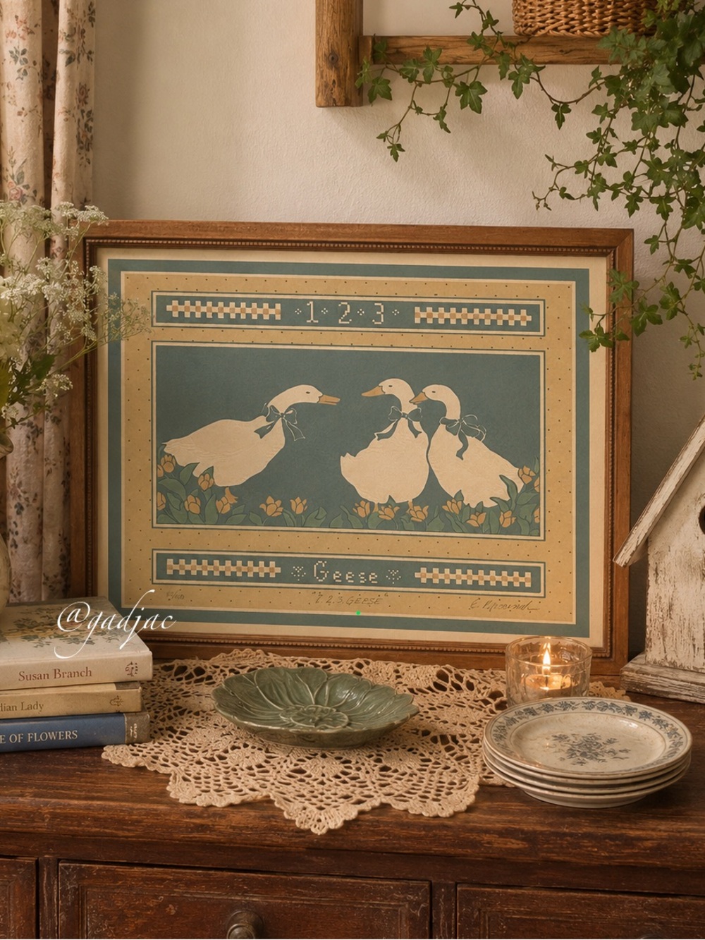 Vintage Signed & Numbered “1•2•3 Geese” Folk Art Print
